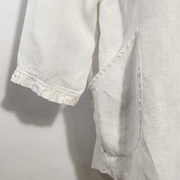Cynthia Rowley Women's Size M White Linen 3/4 Sleeve Ruffle V-Neck Pockets Top - Picture 5 of 15